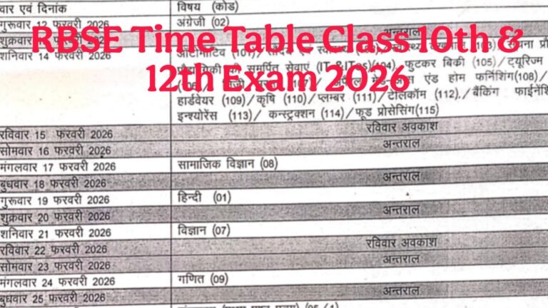 RBSE Time Table Class 10th & 12th Exam 2026