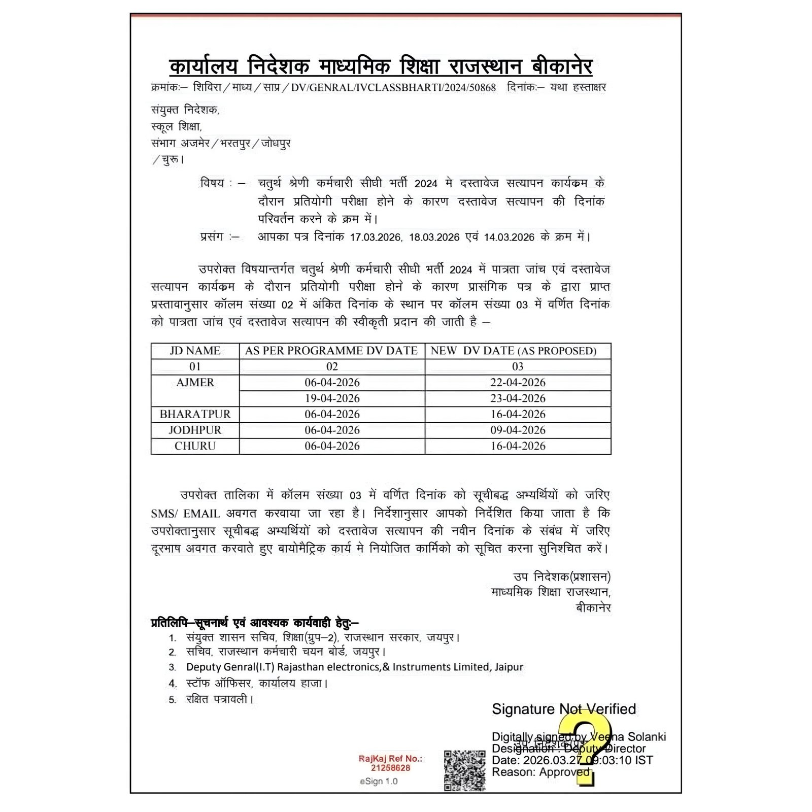 Rajasthan 4th Grade Bharti 2024: New DV Dates Released