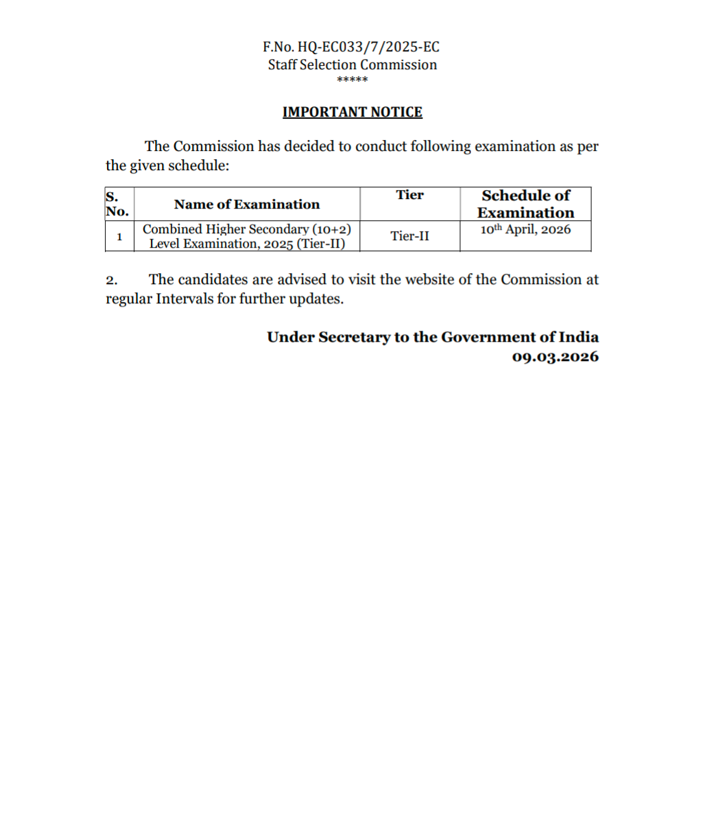 SSC CHSL 2025 Tier 2 Exam Schedule Released | Check Important Dates