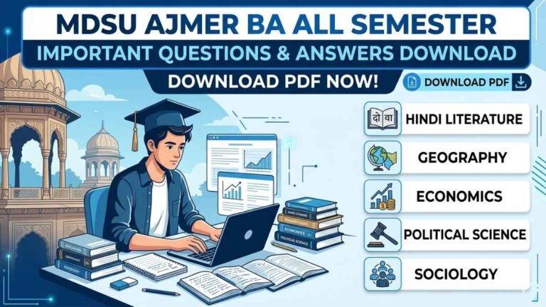 MDSU Ajmer BA All Semester Important Questions & Answers Download