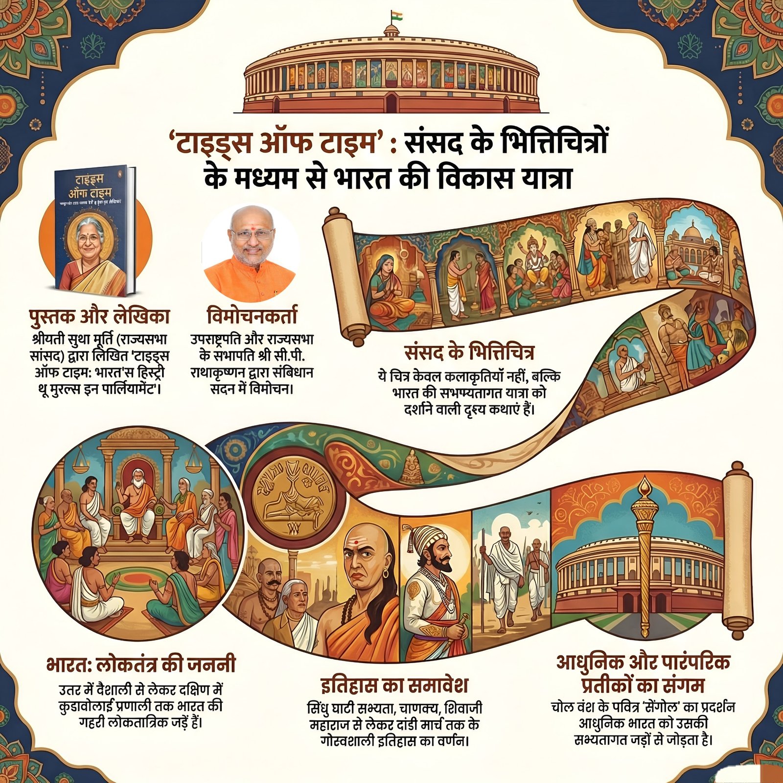 Tides of Time by Sudha Murty: New Book on Parliament Murals Launched
