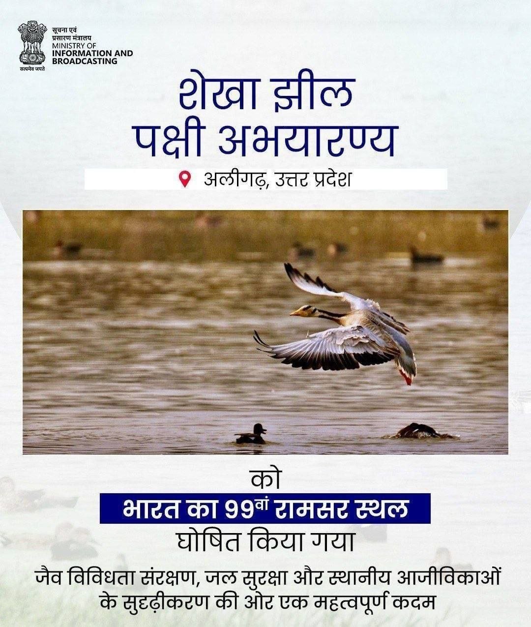 भारत का 99वां रामसर स्थल: शेखा झील पक्षी अभयारण्य (अलीगढ़) | Current Affairs